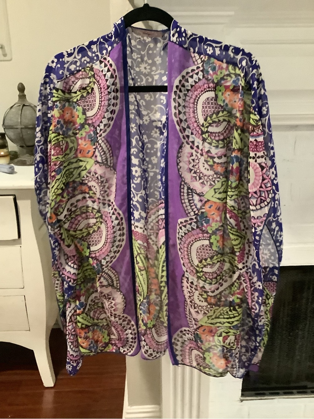 Floral Purple Open-Front Sheer Kimono Jacket